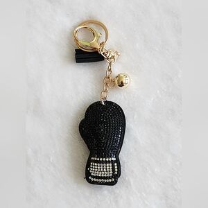 Boxing Glove Black and Silver Rhinestone Keychain Bag Charm